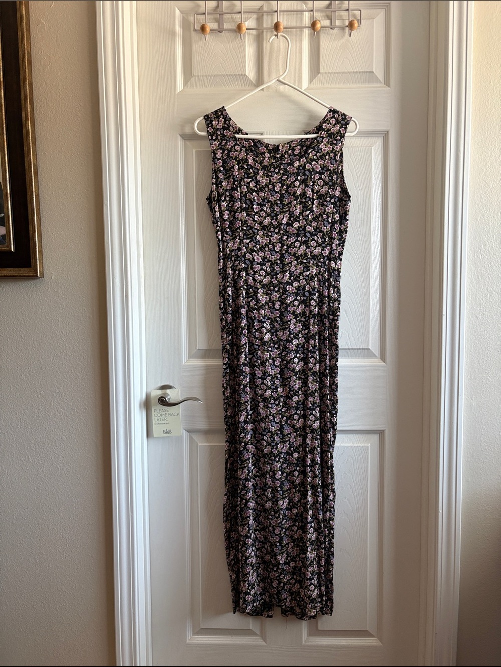 Floral Sleeveless Maxi Dress in Black with Pink Blossoms